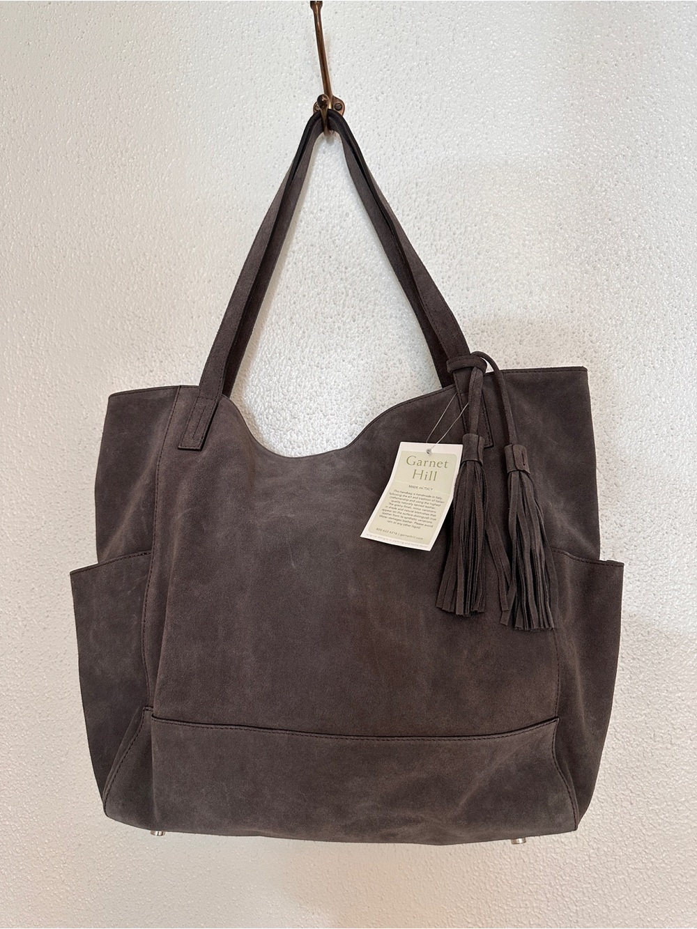 NWT Garnet Hill Dark gray Suede Tassel Tote